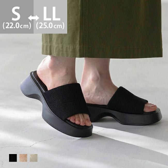 コーデュロイ ワイドバンド 厚底サンダル