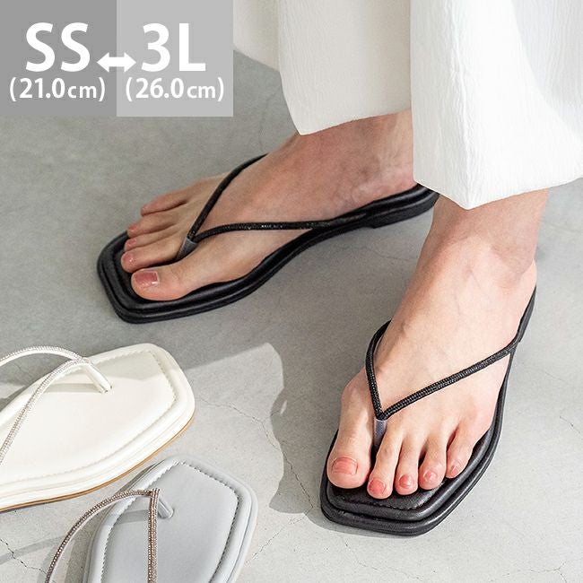 キラキラトング スクエアトゥ フラットサンダル