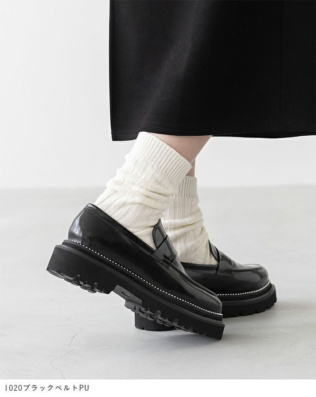 menue (メヌエ) スタッズ トラックソール 厚底ローファー 送料無料