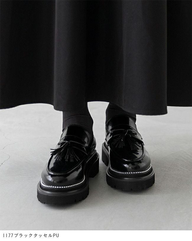 menue (メヌエ) スタッズ トラックソール 厚底ローファー 送料無料