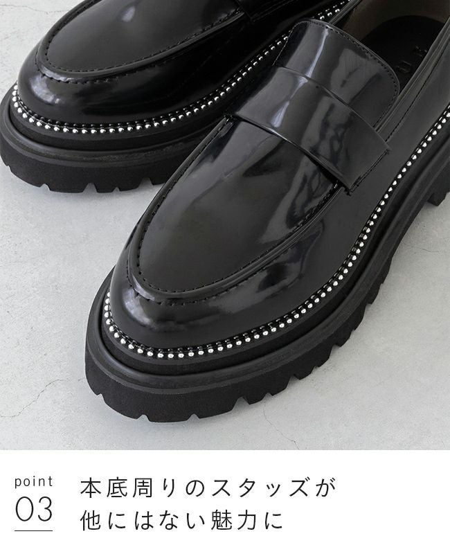 menue (メヌエ) スタッズ トラックソール 厚底ローファー 送料無料
