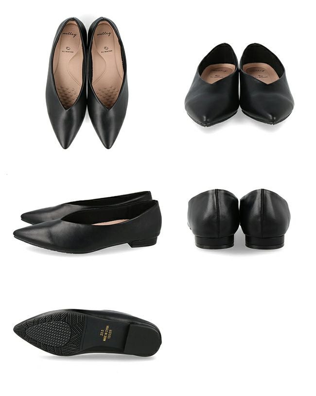 晴雨兼用 ポインテッドトゥ Vカット フラットパンプス 送料無料