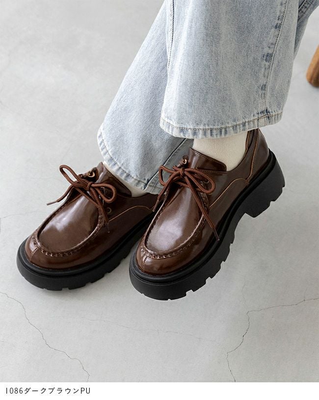 menue (メヌエ) オイルレザー調 レースアップ シューズ 送料無料