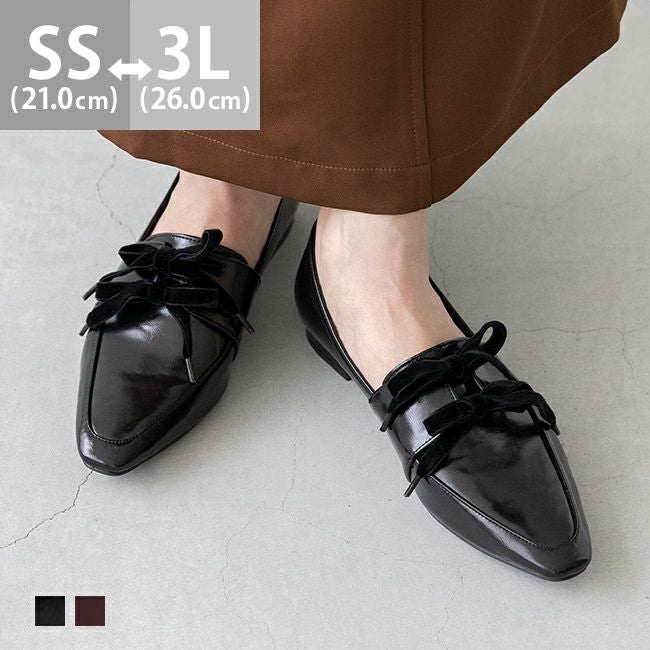 menue (メヌエ) ベロアリボン スクエアトゥ ローファー 送料無料