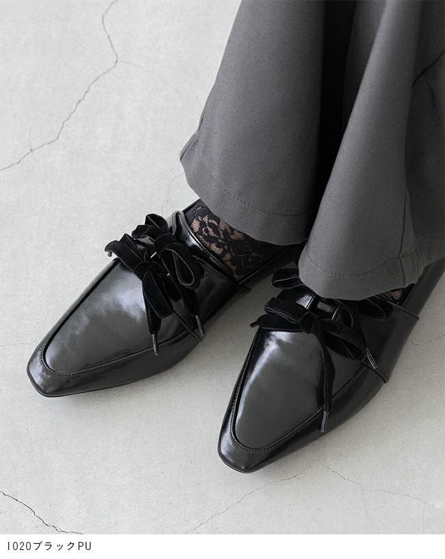 menue (メヌエ) ベロアリボン スクエアトゥ ローファー 送料無料