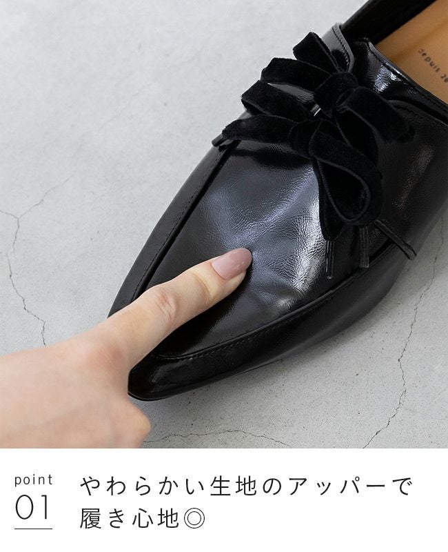 menue (メヌエ) ベロアリボン スクエアトゥ ローファー 送料無料
