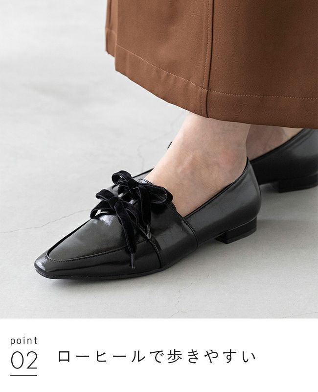 menue (メヌエ) ベロアリボン スクエアトゥ ローファー 送料無料