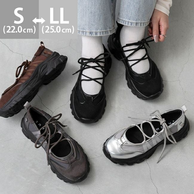 menue (メヌエ) レースアップ 厚底 バレエスニーカー