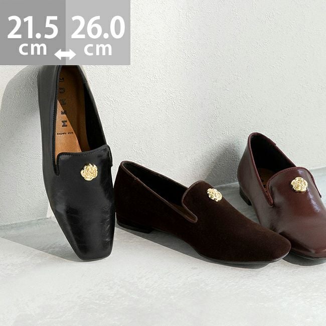 menue (メヌエ) ローズモチーフ スクエアトゥ ローファー