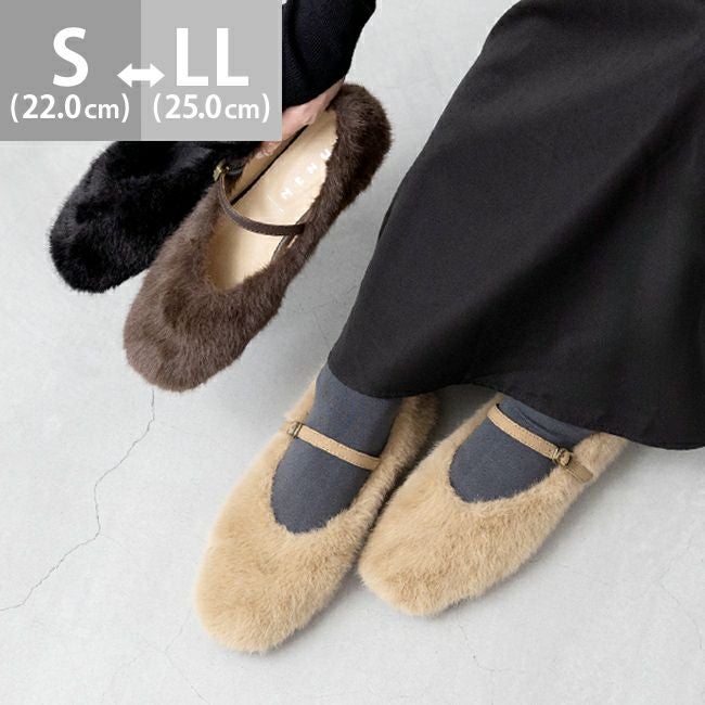 menue (メヌエ) スクエアトゥ メリージェーン ファー パンプス