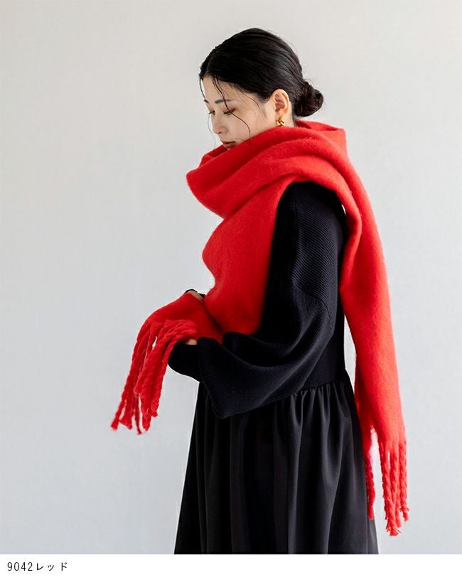 BALENCIAGA フリンジ マフラー 防寒具 レッド系×ブラック系 バルキー フリンジ マフラー 送料無料 【試着チケット対象外