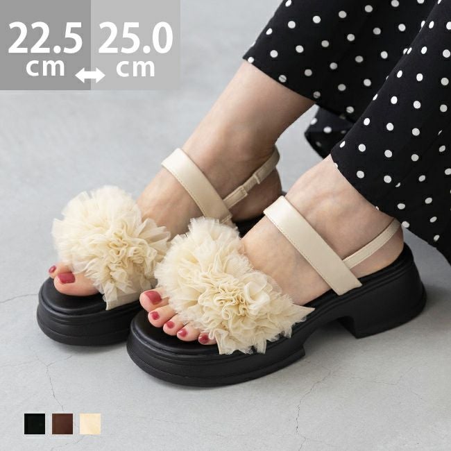 menue (メヌエ) シアー フリル 厚底 サンダル