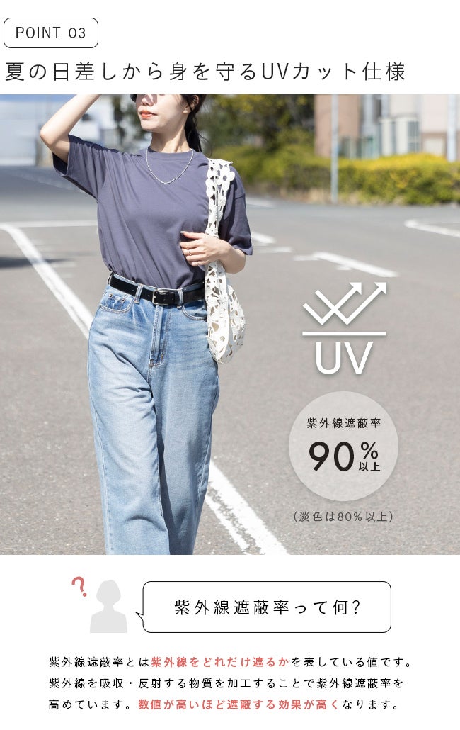 接触冷感 UVカット 汗じみ軽減 五分丈 カットソー メール便送料0円