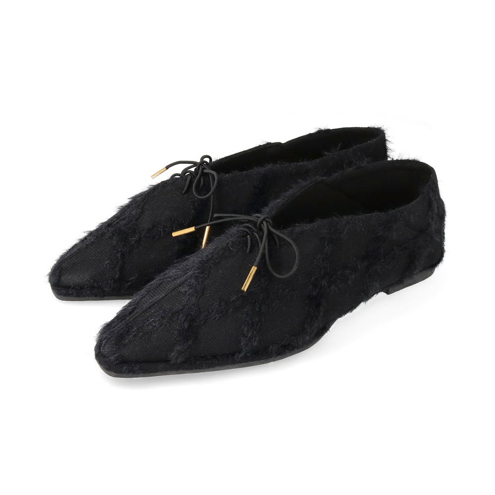 【レネカヴィオラ】MINK&ストーン！パンプス23.5㎝美品（専用袋＋専用箱付） レースアップ フラットヒール 極やわ パンプス 送料無料 | welleg